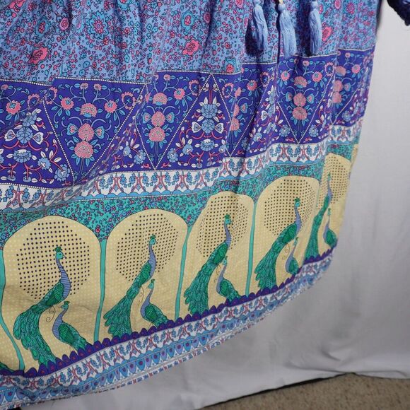 Peacock Novelty Print Bohemian Midi Dress Long Sleeve Quirky Sz XL Peasant - Picture 4 of 6